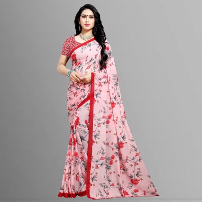 kashvi sarees Printed Daily Wear Georgette Saree(Red, Pink)