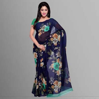 ANAND Printed Bollywood Georgette Saree(Dark Blue)