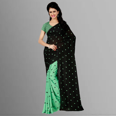 ANAND Printed Bollywood Georgette Saree(Green, Black)