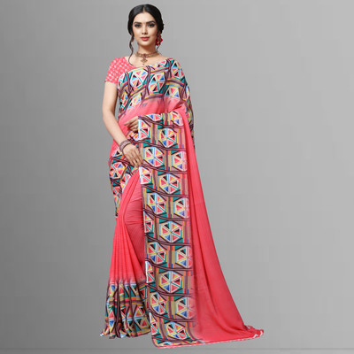 ANAND Printed Bollywood Georgette Saree(Pink)