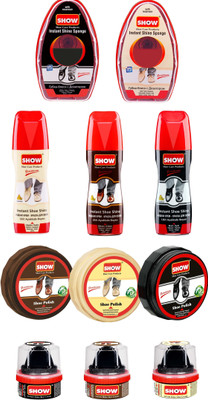 show SHOE POLISH KIT - Shiner+Cream+Liquid+Wax Polish Leather, Synthetic Leather, Patent Leather Shoe Liquid Polish(Black, Brown, Natural)