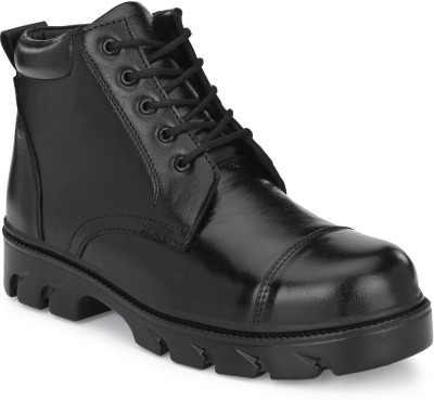 Shoe Day GENUINE LEATHER POLICE SHOES Boots For Men(Black)