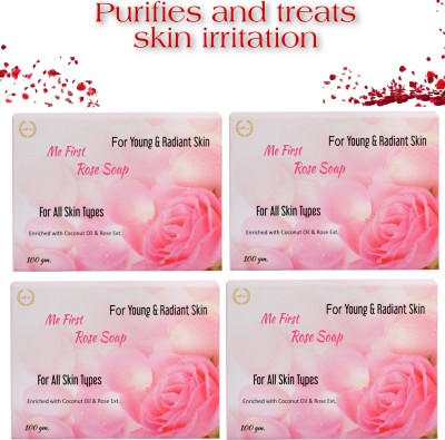 ME FIRST Rose Soap Enriched With Coconut Oil , Aloevera And Glycerin For Young & Radiant Skin ( 100gm × 4 )(4 x 100 g)