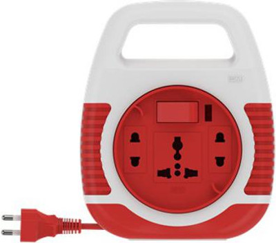 GM 3040 Square 2 Pin Flex Box 5 Mtr. with Handle, Indicator & International Socket 3  Socket Extension Boards(Red, 5 m)