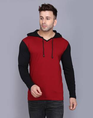 SIDKRT Solid Men Hooded Neck Black, Orange T-Shirt