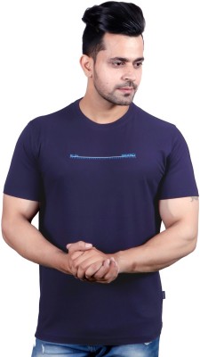 GODFREY Printed Men Round Neck Dark Blue T-Shirt