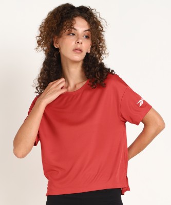 REEBOK Solid Women Round Neck Red T-Shirt