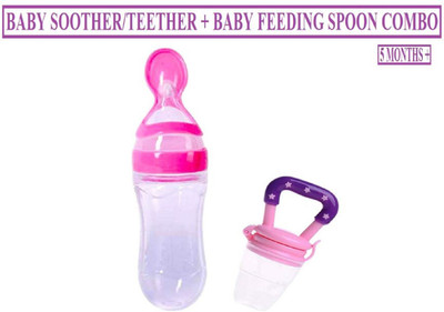 TINNY TOTS Infant squeeze Fresh Food Grade Silicone Bottle Feeder with Food Dispensing Spoon & Food Fruit Vegetable Soother/Teether/ Pacifier/Nibbler For Infants/Babies/Toddlers Teether and Feeder(Pink) TINNY TOTS Infant squeeze Fresh Food Grade Silicone Bottle Feeder with Food Dispensing Spoon & Food Fruit Vegetable Soother/Teether/ Pacifier/Nibbler For Infants/Babies/Toddlers Teether and Feeder(Pink)