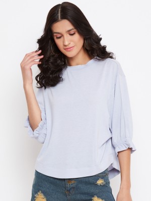 VIBE Casual 3/4 Sleeve Solid Women Blue Top