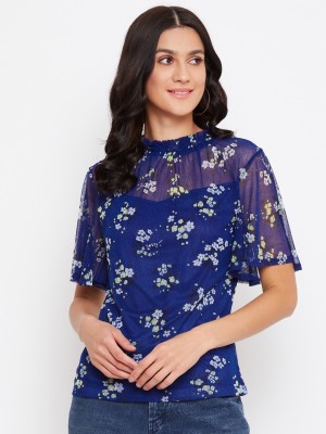 VIBE Casual Half Sleeve Printed Women Blue Top