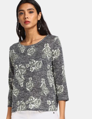 FLYING MACHINE Casual 3/4 Sleeve Printed Women Grey Top