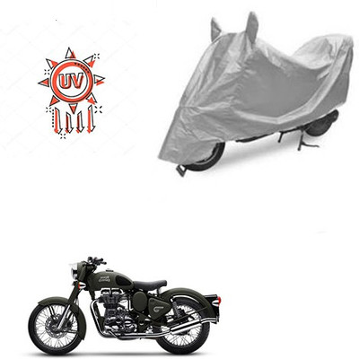 Atulit enterprises Two Wheeler Cover for Royal Enfield(Battle, Silver)