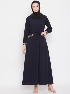 NABIA Polyester Solid Abaya(Blue)