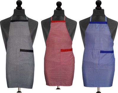 Comfort House Cotton Home Use Apron - Free Size(Black, Red, Blue, Pack of 3)