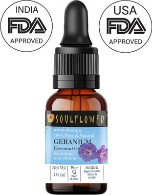 Soulflower Geranium Essential Oil 15ml, 100% Premium & Pure, Natural & Undiluted, For lightening scars and marks, controls acne, Cleanses skin, Firm Skin Tone, Nourishes Scalp, Strengthens Hair Roots(15 ml) Soulflower Geranium Essential Oil 15ml, 100% Premium & Pure, Natural & Undiluted, For lightening scars and marks, controls acne, Cleanses skin, Firm Skin Tone, Nourishes Scalp, Strengthens Hair Roots(15 ml)