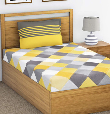 KOUNDAL 150 TC Cotton Single Printed Flat Bedsheet(Pack of 1, Yellow)