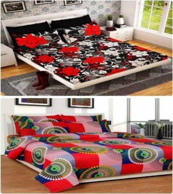 New panipat textile zone 145 TC Polycotton Double 3D Printed Flat Bedsheet(Pack of 2, Multicolor)
