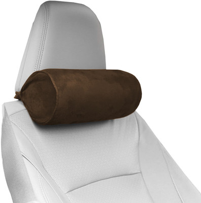 PUMPUM Brown Microfibre Car Pillow Cushion for Universal For Car(Oval, Pack of 1)