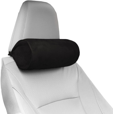 PUMPUM Black Microfibre Car Pillow Cushion for Universal For Car(Oval, Pack of 1)