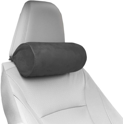 PUMPUM Grey Microfibre Car Pillow Cushion for Universal For Car(Oval, Pack of 1)