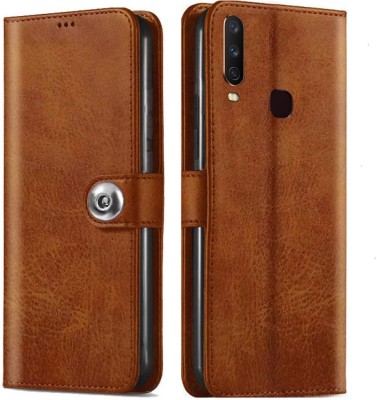 MG Star Flip Cover for Vivo Y17 PU Leather Button Case Cover with Card Holder and Magnetic Stand(Brown, Shock Proof, Pack of: 1)