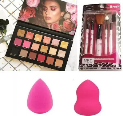 hich Make Up Brush Set Of 5 & Rose Gold Eyeshadow & Two Blender Puff Of high Quality(3 Items in the set)