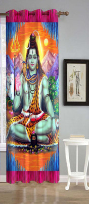 REHAAN 274 cm (9 ft) Long Door Polycotton Room Darkening Curtain Single Curtain(Blue Yellow, Self Design)