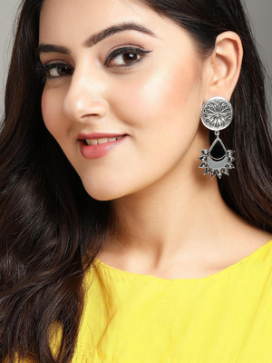 RUBANS Rubans Silver Plated Handcrafted Green & Blue Enamel Painted Floral Drop Earrings Alloy Drops & Danglers