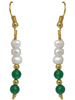 SURAT DIAMONDS Real Freshwater Pearl, Green Onyx & Gold Plated Beads Wire Earring for Women Onyx Metal Drops & Danglers