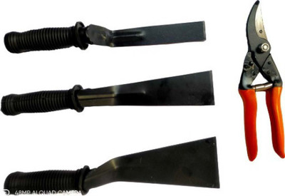 ERIN Khurapi Set of 3, (1 Inch Khurpi, 2 Inch Khurpi, 3 Inch Khurpi) with Major Cutter Khurpa Set of 3 Pcs Garden Tool Kit(4 Tools)