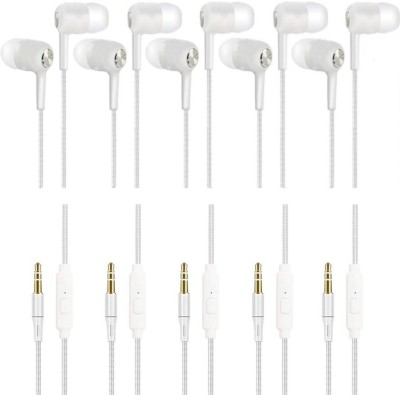 Meyaar SPN 5 Pack Deep Bass Earphones With Extra Bass & Mic Earbuds Wired Gaming Headset(White, 5 Pack, In the Ear)