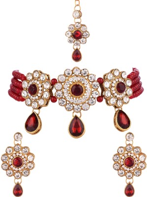 Padmavati Alloy Gold-plated Maroon Jewellery Set(Pack of 1)