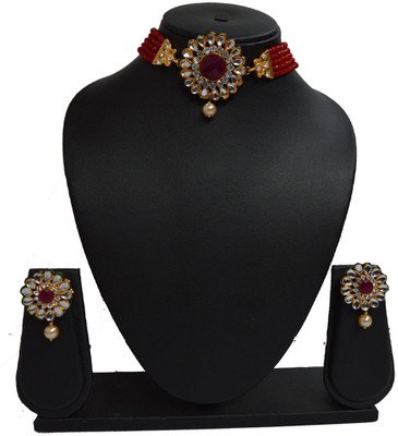 Sandhya Designer Studio Metal Gold, Red Jewellery Set(Pack of 1)