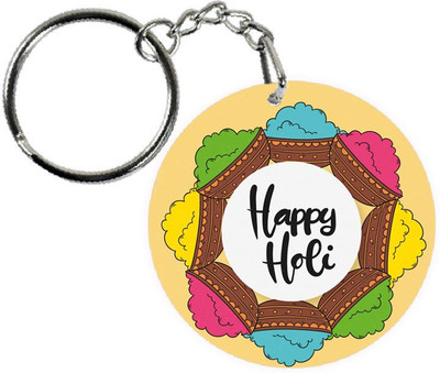 COLOR YARD best happy holi mug gift with colorful-holi-background-hand-drawn-style design on Key Chain