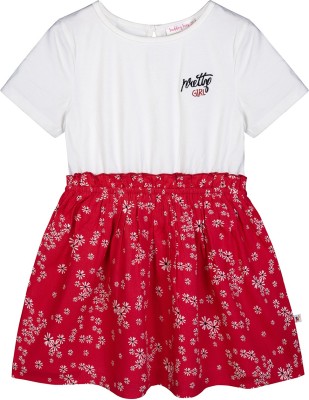 BUDDING BEES Girls Midi/Knee Length Casual Dress(White, Short Sleeve)