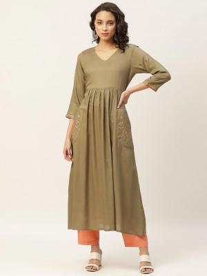 Shae by SASSAFRAS Women Solid A-line Kurta(Light Green)