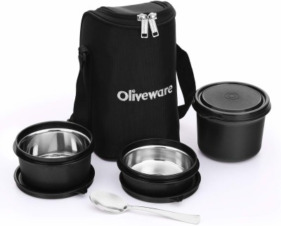 Oliveware Boss Lunch Box | Steel Range | Microwave Safe & Leak Proof | 3 Air-Tight Containers with Bag | Keep Food Hot | School, College & Office Use 3 Containers Lunch Box(1340 ml)