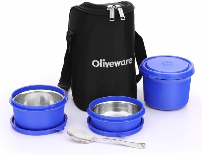 Oliveware Boss Lunch Box | Steel Range | Microwave Safe & Leak Proof | 3 Air-Tight Containers with Bag | Keep Food Hot | School, College & Office Use 3 Containers Lunch Box(1340 ml)