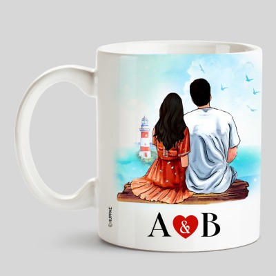 HUPPME Couple Name Initials A & B White Ceramic Coffee Mug(350 ml)