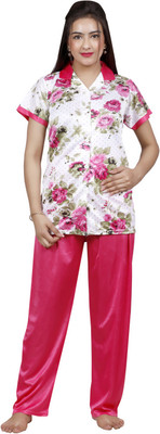 NACNO Women Printed Pink, White Shirt & Pyjama set