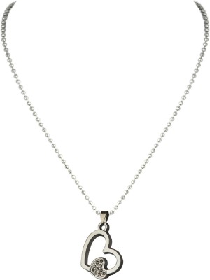 Waama Jewels AD Studded Heart Shape Pendant for Girls & Women Silver Brass Pendant