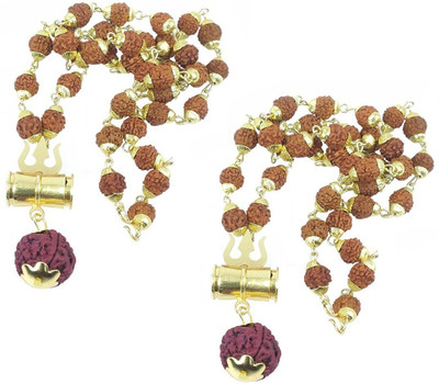 Airtick Set Of 2 Rudraksha Mala Mahakal Mahadev Shiva Om Trishul Damru Locket Pendant Stainless Steel