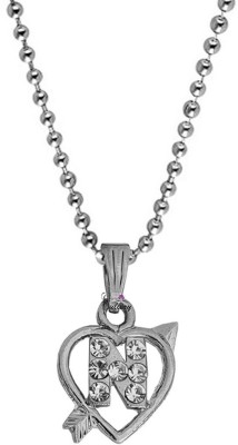 Sullery Diamond Heart Shape Arrow Alphabet Initial Letter N Locket Gift for Girls And Women Sterling Silver Diamond Brass, Crystal Pendant