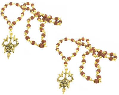 Airtick Set Of 2 Rudraksha Mahakal Mahadev Shiva Om Trishul With Damru Locket Pendant Stainless Steel