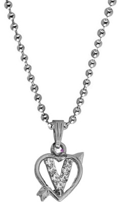 Sullery Diamond Heart Shape Arrow Alphabet Initial Letter V Locket Gift for Girls And Women Sterling Silver Diamond Brass, Crystal Pendant