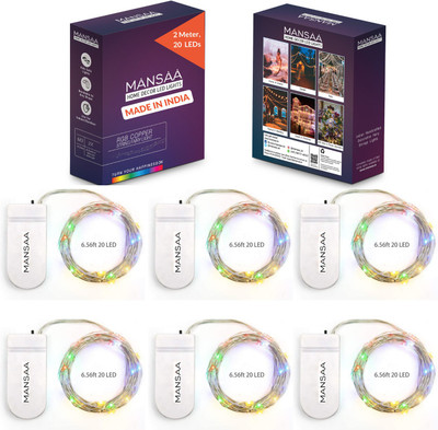 MANSAA 20 LEDs 1.98 m Red, Green, Blue Steady String Rice Lights(Pack of 6)