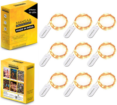 MANSAA 20 LEDs 1.98 m Yellow, Gold Steady String Rice Lights(Pack of 9)