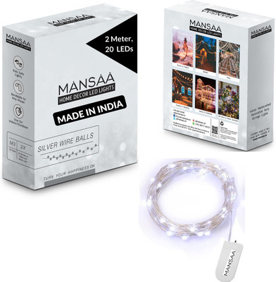 MANSAA 20 LEDs 1.98 m Silver, White Steady String Rice Lights(Pack of 1)