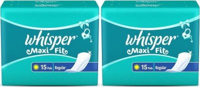 Whisper Maxi Fit Regular Wings Sanitary Pad 15+15 Sanitary Pad(Pack of 2)