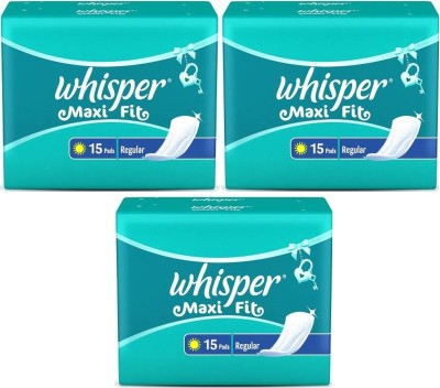 Whisper Maxi Fit Regular Wings Sanitary Pad 15+15+15 Sanitary Pad(Pack of 3)